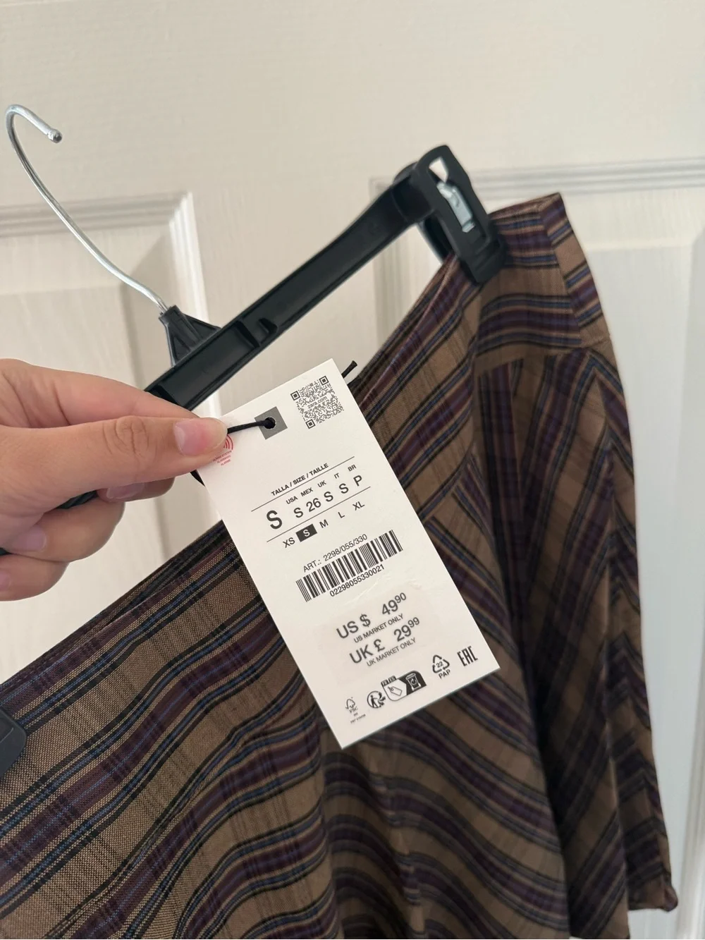 BNWT Zara Brown Plaid Asymmetrical Fairy Hem Mini Skirt